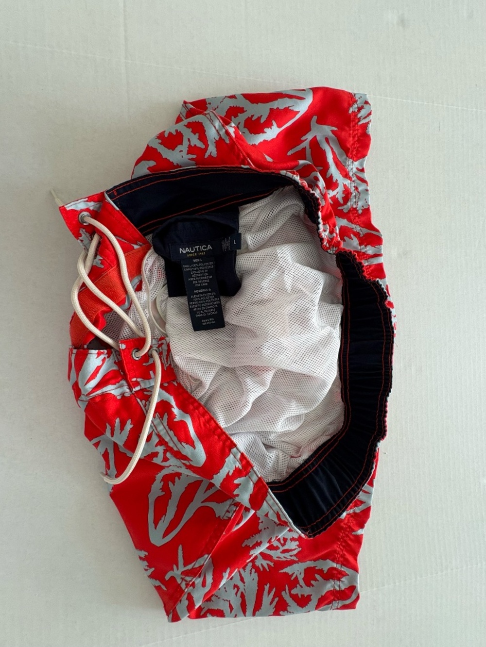 NAUTICA Red Coral Reef Print Men's Swim Trunks - Size L. - Picture 4 of 10